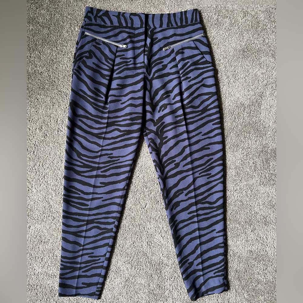 Rebecca Taylor blue & black zebra print pants